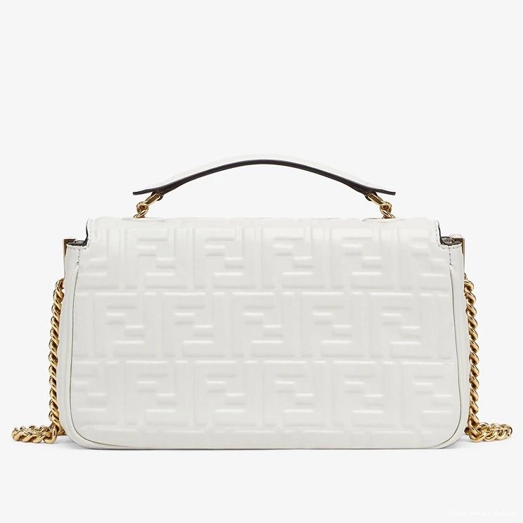 Affordable In Baguette FF Midi Fendi White Leather Bag Chain Nappa Motif 0716